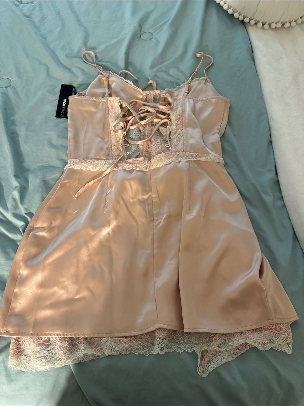 Fashion Nova Blush Pink Satin Lace-Trim Chemise - Picture 2 of 3